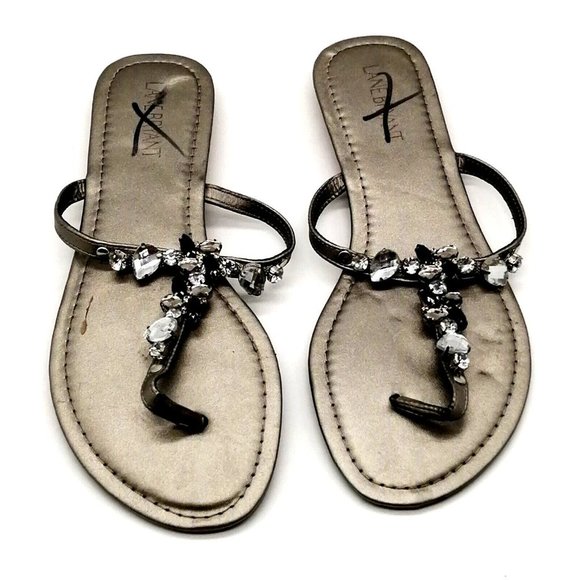 Lane Bryant Womens Embellished Slip On Thong Sandals Silver Gems Flat Heel 10W - Picture 4 of 10